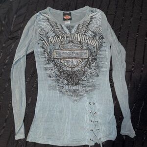 Harley-Davidson Women's Gray Graphic Long Sleeve Tee